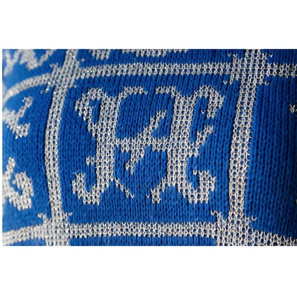 Vintage ADELE 80s 90s Blue White Alphabet Letters Sweater - Picture 6 of 9